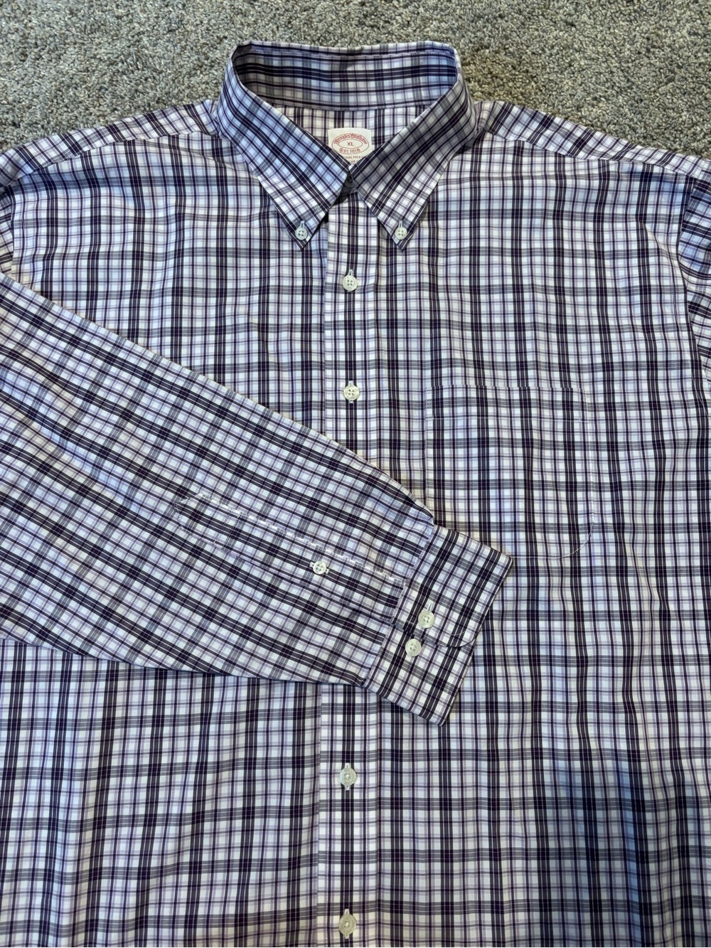 Brooks Brothers Mens Sz XL Regular Fit Non-Iron 100% Cotton Purple Plaid Shirt